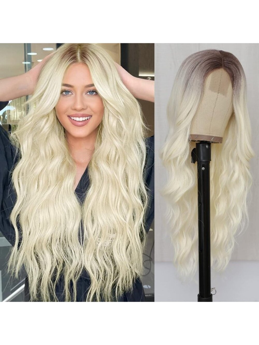 Women's Light Blonde 26 Inch Natural Looking Heat Resistant Long Wavy Wigs